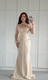Resim Leydi Diana Bolero Abiye Ekru 