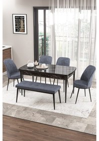 Resim Canisa Zen Serisi 80x132 Mdf Açılabilir Siyah Mermer Desen Masa Takımı 4 Füme Sandalye Ve 1 Bench Masa Siyah Mermer Desen Sandalye Füme 