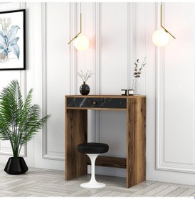 Resim Lizbon Mini Makyaj Masası - Ceviz / Siyah Mermer 