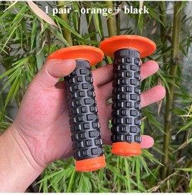 Resim Xuweiwei 1 Çift - Off-road Motorcycle Silicone Handlebar Rubber Siyah Gövde + Turuncu Racing Kaymaz Tutma Kılıfı 