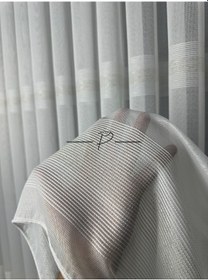 Resim Tül Perde Bantlı Şerit Anotella Desen Lüx Armür 3 Farklı Renk Seçeneği Ekru - Gold 