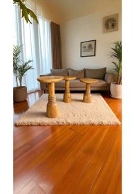 Resim Şık Tik Ağacı Renk Ahşap Mantar Sehpa 3 Lü Doğal Zigon Fiskos Takımı Kahverengi 