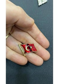 Resim Ay Yıldız Türk Bayrağı Yaka Rozeti Altın Kaplama Zeminli Kadın Er 