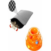 Resim Elekli 45 x 60 CM Kedi Tuvalet Paspası + 3 Katlı Hareketli Tower Of Tracks Kedi Oyuncağı 