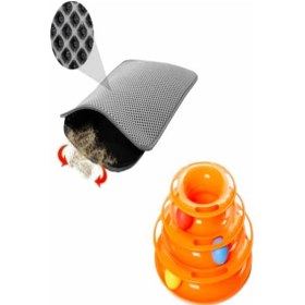 Resim Elekli 45 x 60 CM Kedi Tuvalet Paspası + 3 Katlı Hareketli Tower Of Tracks Kedi Oyuncağı 