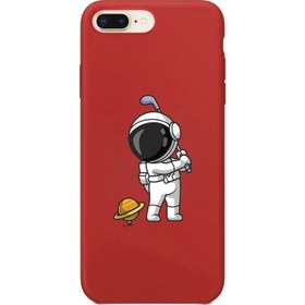 Resim Apple iPhone 8 Plus Kırmızı Lansman Golf Oynayan Astronot Tasarımlı Içi Süet Kaplı Kılıf 