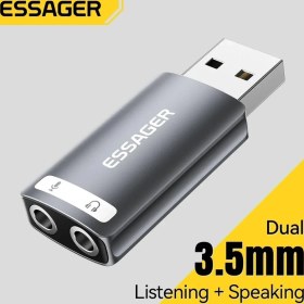 Resim Essager USB To 3.5mm Harici Ses Kartı CE/FC/ROHS Lisanslı Dönüştürücü Çevirici Çok Fonksiyonlu Mikrofon Kulaklık Hoparlör Ses Ara Birimi 