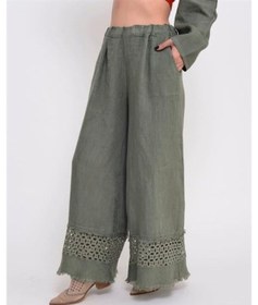 Resim Eren Style İtalyan Fisto Paça Detaylı Keten Pantolon-9893 Haki 