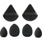 Resim 6 adet makyaj süngeri seti, 2 mini küçük güzellik süngerleri, 2 parmak pudra pufları ve 2 üçgen sudan pudra pufları içerir. Sıvı ve pudralı makyaj için uygun, makyaj başlangıcıcıları için mükemmel - mor ve siyah 