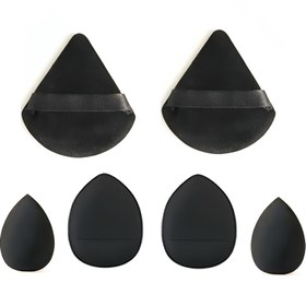 Resim 6 adet makyaj süngeri seti, 2 mini küçük güzellik süngerleri, 2 parmak pudra pufları ve 2 üçgen sudan pudra pufları içerir. Sıvı ve pudralı makyaj için uygun, makyaj başlangıcıcıları için mükemmel - mor ve siyah 