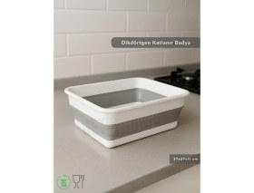 Resim Katlanır Badya - Akordiyon Katlanabilir Dikdörtgen Kova | 8 L - Beyaz/gri - Bpa Free 