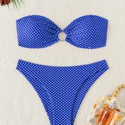 Resim Kadınlar için Noktalı Desenli Bikini Takımı, Seksi Üçgen Yüksek Bel İki Parça Mayo 