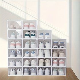Resim 12 adet Şeffaf Ayakkabı Saklama Kutusu - Yerden Tasarruf, Toz Geçirmez, Katlanabilir Ayakkabı Düzenleyici, Sneaker, Düz Ayakkabı ve Botlar için Şeffaf Bölücülerle - Ev, Yurt, Yatak Odası ve Giriş Yeri Düzenleme için İdeal, Ayakkabı Saklama Düzenleyici 