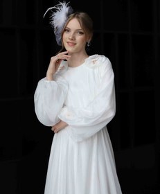 Resim Ekru İpekçe Helen Gelinlik & Nikah Elbisesi - 40 / Ekru 