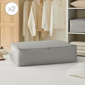 Resim Ocean Home Textile 2'li Mega Boy Gri Balıksırtı Baza Altı Hurç Set 74 x 46 x 22 cm 