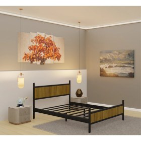 Resim GM 305 MODERN ÇİFT KİŞİLİK AHŞAP METAL SİYAH ATLANTİK ÇAM KARYOLA 140X190 