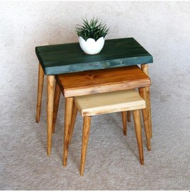 Resim Doğal Ağaç Masif Kütük 3’Lü Zigon Sehpa (361421857) 