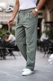Resim Erkek Baggy Pileli Bol Kalıp Kumaş Pantolon 