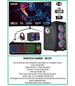 Resim RAMTECH BİLGİSAYAR RG109 Ryzen 7 5700x Rtx 5060 32Gb Ram 1Tb M.2 Nvme 23.6'' 180hz 1Ms Curved Gaming Full Hazır Sistem 