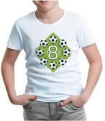 Resim 8 Years Old Birthday With Soccer Balls On The Field Beyaz Çocuk Tshirt 001 