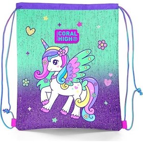 Resim Coral High Kids Mor Su Yeşili Unicorn Desenli İpli Büzgülü Sırt Çantası 22691 Mor 