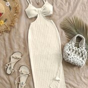 Resim MSDOSBT Kadın V-Yaka Kolsuz Maxi Elbise - Yaz Plaj Giyimi, Düz Renk, Sırtı Açık, Polyester, Hafif ve Nefes Alabilir Tatil veya Rahat Geziler için, Plaj Elbisesi 