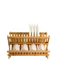 Resim Nishev 2 Katlı Bambu Katlanabilir Tabaklık Bulaşıklık Büyük Boy Mutfak Bulaşık Kurutma Rafı 47x32 Cm Bambu 