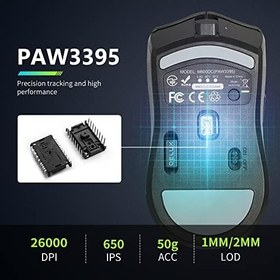 Resim DELUX M800Pro Oyun faresi kablosuz, PAW3395 sensörlü 26000DPI ile, üç modlu, Huano pembe şalter, 80 saat pil, 72 g hafif 