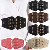 Resim Altın Toka Detaylı Ayarlanabilir Vintage Esintili Geniş Elastik Bel Kemeri - PU Malzeme, Günlük Geziler, Düğünler ve Partiler için İdeal, Parti Aksesuarı|Vintage Esintili Tasarım|PU Malzeme Kemer, Elbise Kemeri 