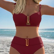 Resim Kadınlar için Şık Derin Kırmızı Bikini - Seksi V-Yaka, Yüksek Kesim, Esnek Mayo, Ön Bağlı, Plaj Tatilleri, Havuz Kenarı Kıyafeti İçin Mükemmel | V-Yaka Bikini | Yüksek Kesim Altlar 