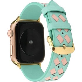 Resim iOS Uyumlu Watch Serisi 7 41mm / 6-se-5-4 40mm / 3-2-1 38mm Dokuma Desenli Hakiki Deri Kordon 