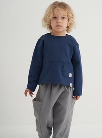 Resim Unisex Çocuk İnterlok Yandan Cepli Pantolon Gri - 5-6 Yaş 