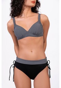 Resim Endeep Kadın Puantiye Desenli Bağcık Detaylı Toparlayıcı Siyah Bikini Takımı 