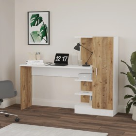 Resim L'occi Concept Luke 153 cm Kitaplıklı Kapaklı Çalışma Masası Raflı Laptop Masası Çam Beyaz LK2-AW 