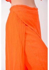 Resim Bohem Stil İtalyan Ham Keten Pantolon Etek-8747 Oranj 