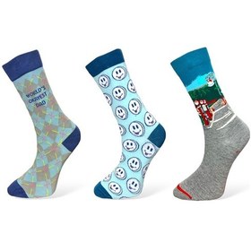 Resim Me-vo 3'lü Unısex Argyle Ve Emoji Tasarımlı Esnek Nem Alabilen Pamuklu Spor Soket Çoraplar Çok Renkli 
