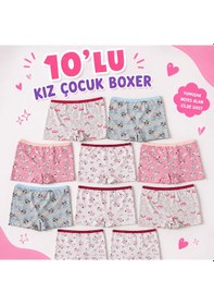 Resim Orivra Kız Çocuk 10'lu Şort Boxer Seti Pamuklu Esnek Desenli İç Çamaşırı Paketi Renkli 