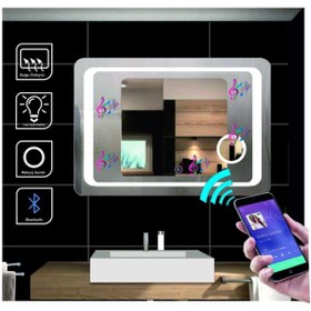 Resim GLOBAL LED MIRROR 100x80 Cm Bluetoothlu Makyaj Aynalı Dokunmatik Tuşlu Buğulanmayan Ledli Ayna Banyo Aynası 