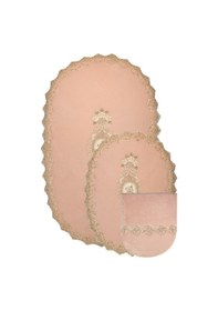 Resim Lisa Pudra Pembe Oval 3'lü Dantelli Banyo Paspas Seti Çeyizlik Ka Pudra 