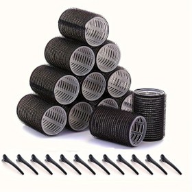Resim 24 adet Kendinden yapışkanlı Saç Bukle Rulosu Klips Seti 12 adet Saç Bukleleri Kendinden Tutma Ruloları ve 12 adet Saç Klipsleri DIY Kuaförlük Bukleleri 
