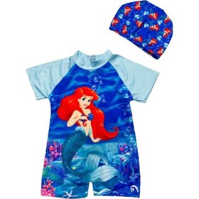 Resim Lolliboomkids Kız Çocuk Deniz Kızı Temalı Kısa Kol Şortlu Hipster Hassas Ten Mayo Ve Bone Takımı 2 'li Set Mavi 