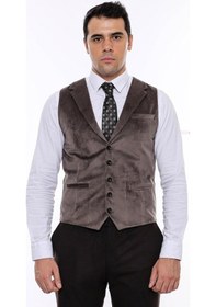 Resim Wessi Kahverengi Ceket Yaka Slimfit Tek Yelek 001 