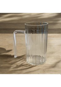 Resim Kulplu Çizgli Desenli Cam Bardak - Kahve Meşrubat Bardağı 350 Ml Şeffaf 