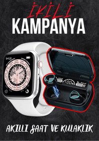 Resim GÜMÜŞTEKNO Watch7 Serisi Akıllı Saat ve M10 Bluetooh Kulaklık Premium İkili Set Samsung Galaxy S21 Ultra Uyumlu 