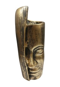 Resim Dekoratif Polyester Tekli Kadın Yüzlü Saksı Vazo Gold Siyah Eskitme 