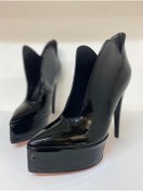 Resim HAYYSHOES Özel Tasarım Love Siyah Rugan Platform Topuklu Stiletto Bottie Kadın Topuklu Bot 