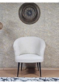 Resim Zafir Tekli Teddy Siyah Boyalı Sivriltme Ayak Çay Seti Koltuk Tekli Berjer , Balkon, Salon, Ofis Krem 