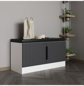 Resim Minar Kale Ayakkabılık Minderli Beyaz Mebran Çizgili Antrasit 