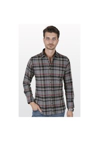 Resim Füme Kırmızı Çizgi Slimfit Oduncu Erkek Gömlek Füme 