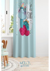 Resim Minik Dinozor Desenli Fon Perde Çocuk Ve Bebek Odası Süet Baskılı Ekstrafor Büzgü Tek Kanat Çok Renkli 